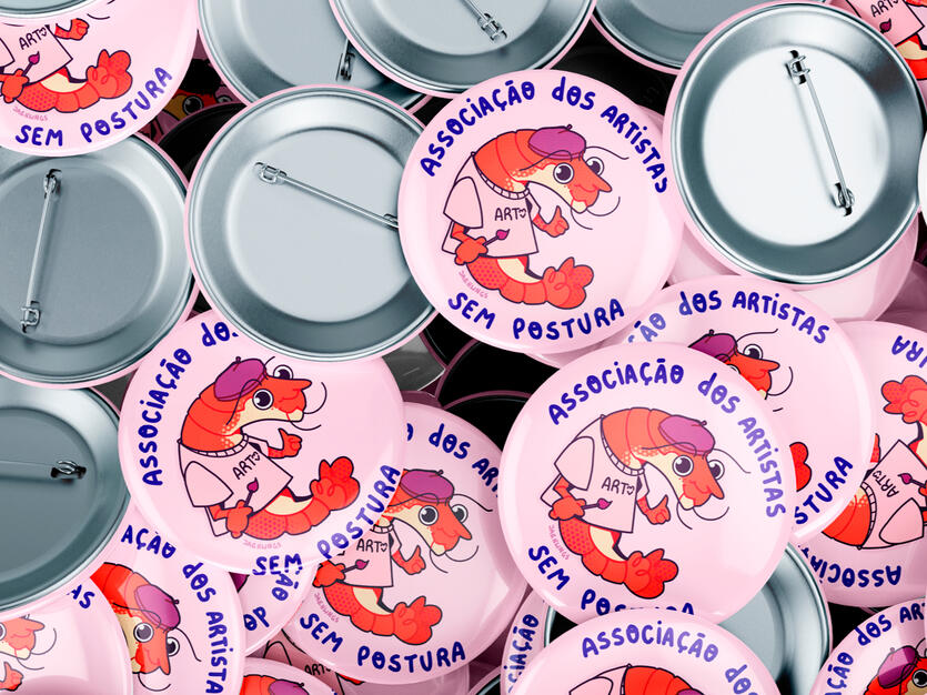 Resultado final de botton autoral - "Camarão artista"