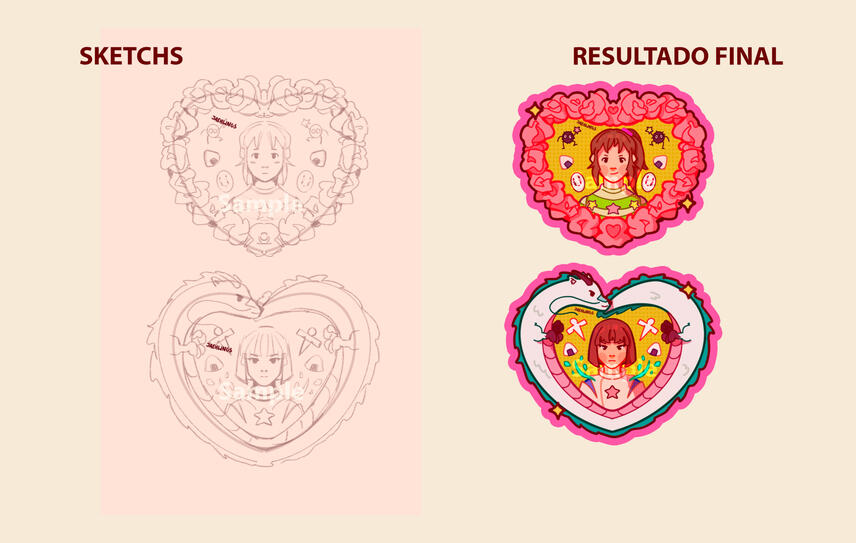 Desenvolvimento dos adesivos da coleção "Ghibli hearts"