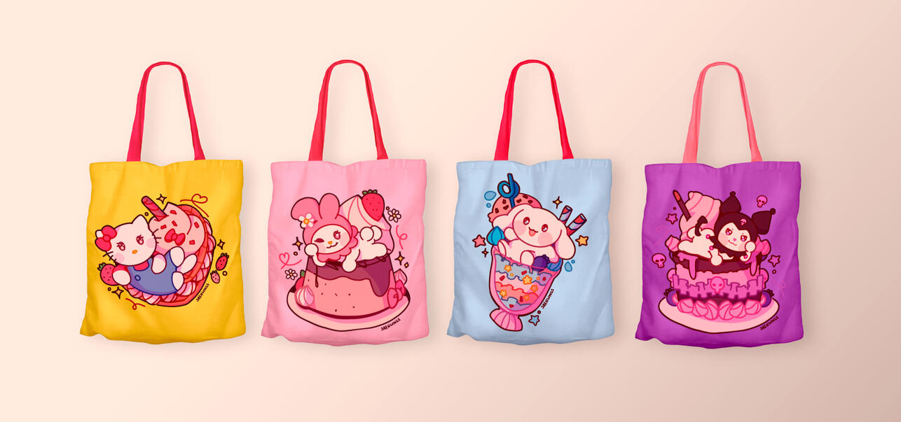 Projeto de ilustração, "Sanrio desserts", para ecobags