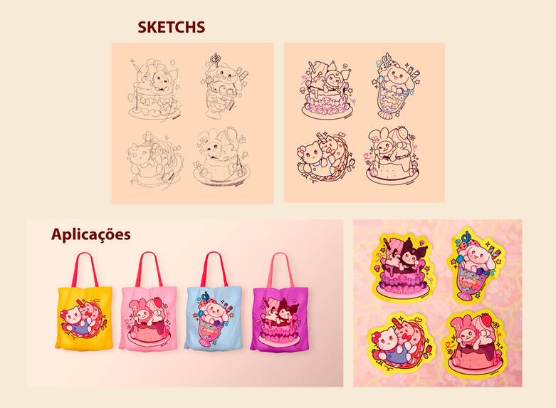 Desenvolvimento dos adesivos da coleção "Sanrio desserts"
